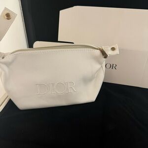 Dior White Embossed Logo Cosmetic Pouch with Gold Zip GWP